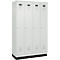 Kleiderspind C+P Evolo Plus, 4 Abteile, 300 mm Abteilbreite, mit Sockel, Anschlag rechts, B 1200 x T 500 x H 1950 mm, Zylinder, lichtgrau/lichtgrau