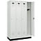 Kleiderspind C+P Evolo Plus, 4 Abteile, 300 mm Abteilbreite, mit Sockel, Anschlag rechts, B 1200 x T 500 x H 1950 mm, Zylinder, lichtgrau/lichtgrau