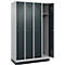 Kleiderspind C+P Evolo Plus, 4 Abteile, 300 mm Abteilbreite, mit Sockel, Anschlag rechts, B 1200 x T 500 x H 1950 mm, Zylinder, weißaluminium/anthrazitgrau