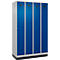Kleiderspind C+P Evolo Plus, 4 Abteile, 300 mm Abteilbreite, mit Sockel, Anschlag rechts, B 1200 x T 500 x H 1950 mm, Zylinder, weißaluminium/enzianblau
