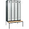 Kleiderspind C+P Evolo Plus, 4 Abteile, 300 mm Abteilbreite, mit untergebauter Sitzbank, B 1200 x T 815 x H 2120 mm, Zylinder, anthrazitgrau/lichtgrau