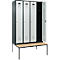 Kleiderspind C+P Evolo Plus, 4 Abteile, 300 mm Abteilbreite, mit untergebauter Sitzbank, B 1200 x T 815 x H 2120 mm, Zylinder, anthrazitgrau/lichtgrau