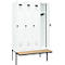 Kleiderspind C+P Evolo Plus, 4 Abteile à 300 mm Breite, schwebende Sitzbank, B 1200 x T 815 x H 2120 mm, Drehriegel, verkehrsweiß/verkehrsweiß