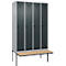 Kleiderspind C+P Evolo Plus, 4 Abteile à 300 mm Breite, schwebende Sitzbank, B 1200 x T 815 x H 2120 mm, Drehriegel, weißaluminium/anthrazit