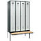 Kleiderspind C+P Evolo Plus, 4 Abteile à 300 mm Breite, schwebende Sitzbank, B 1200 x T 815 x H 2120 mm, Zylinder, anthrazitgrau/lichtgrau