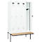 Kleiderspind C+P Evolo Plus, 4 Abteile à 300 mm Breite, schwebende Sitzbank, B 1200 x T 815 x H 2120 mm, Zylinder, verkehrsweiß/verkehrsweiß