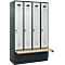 Kleiderspind C+P Evolo Plus, 4 Abteile à 300 mm Breite, Sockel, schwebende Sitzbank, B 1200 x T 815 x H 1950 mm, Drehriegel, anthrazitgrau/lichtgrau