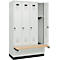 Kleiderspind C+P Evolo Plus, 4 Abteile à 300 mm Breite, Sockel, schwebende Sitzbank, B 1200 x T 815 x H 1950 mm, Drehriegel, lichtgrau/lichtgrau