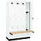 Kleiderspind C+P Evolo Plus, 4 Abteile à 300 mm Breite, Sockel, schwebende Sitzbank, B 1200 x T 815 x H 1950 mm, Zylinder, verkehrsweiß/verkehrsweiß
