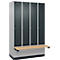 Kleiderspind C+P Evolo Plus, 4 Abteile à 300 mm Breite, Sockel, schwebende Sitzbank, B 1200 x T 815 x H 1950 mm, Zylinder, weißaluminium/anthrazitgrau