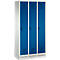 Kleiderspind Evolo S 3000, 3 Abteile, Stahl, Sockelhöhe 100 mm, Sicherheitsdrehriegelverschluss, lichtgrau/enzianblau