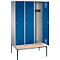 Kleiderspind m. untergebauter Sitzbank,3 Abteile, Zylinderschloss, weißaluminium/enzianblau