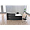 Kleine gebogen receptiebalie met Faro consultatiebalie, met legplank en zijpanelen, B 2310 x D 1200 x H 1120 mm, antraciet/antraciet