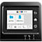 Zwarte printer met touchscreen. Het scherm toont opties als "Job Box" en "USB Drive".