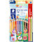 Kleurpotloden Staedtler Noris® jumbo 128, 3-kant, ABS stiftbeschermer, stervormig &amp; naamveld, FSC®-gecertificeerd, geassorteerde kleuren, 12 stuks + puntenslijper