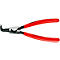 Pliers with red handles and black head, lying diagonally on white background.