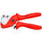 Red pipe cutter by Knipex with a silver blade. Text: only Plastic Ø max. 25 mm.