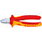 Knipex side cutters with red and yellow handles, against a white background. Inscription 'KNIPEX'.