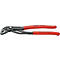 Eine Rohrzange der Marke Knipex, grau mit roten Griffen. Auf dem Werkzeug ist der Name Knipex und andere Informationen aufgedruckt.
