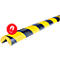 Corner protector with yellow and black stripes, magnet symbol.