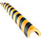 Protection jaune et noire en mousse, profil demi-rond, pour tuyaux. Huit segments rayés.