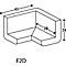 Isometric view of a corner element with dimensions: 45x38x26 cm. The code E2D is at the bottom in capital letters.