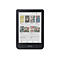 Schwarzer Kobo E-Reader mit beleuchtetem Touchscreen-Display zeigt eine Buchbibliothek-Übersicht.