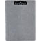 Gray clipboard with a black clip mechanism. The surface has a fabric structure.