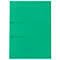 A green binder with two metal clips.