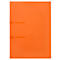An orange file folder, front view. Two silver clips for closing.