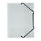 Transparent document folder with black closure band.