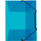 Turquoise folder with rubber bands.