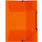An orange file folder with black rubber bands.