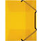 Yellow document folder with black elastic band closure.