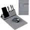 Gray desk set with phone, pen holder, mouse, notepad.