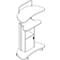 A white standing desk with castors, two work surfaces and a cabinet.