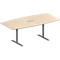 Konferenztisch MODENA FLEX, höhenverstellbar, 3-fach Anschlussfeld, Boots-Form, T-Fuß-Rundrohr, B 2000 x T 1000/800 mm, Ahorn-Dekor