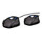 Zwei schwarze Grenzflächenmikrofone mit silbernem Button und blauen Leuchtanzeigen vor weißem Hintergrund.