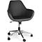 Black office chair with armrests. The seat and backrest are upholstered. The frame is silver-colored and has wheels.