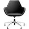 Black swivel chair with armrests and silver base.