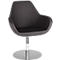 Dark gray swivel chair. The seat is dark, the seams white. The base is metal.