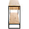 Schmales Sideboard aus Holz mit schwarzem Metallgestell, ein Schubfach, eine Ablage.