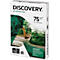 Eine Packung "Discovery"-Papier, 75 g/m², A4/500 Blatt. Das Bild zeigt einen Läufer, Logos und Text.