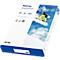 Papierpackung "Tecno Superior" mit Snowboard-Motiv. Aufdruck: 80 g/m², A3, 500 Blatt. Person beim Snowboarden vor blauem Himmel.