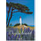 Couverture de calendrier avec phare, pré vert, fleurs violettes et texte 'Deutschland 2027'.