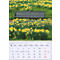 Une page de calendrier pour février 2027 avec un banc de parc entouré de jonquilles jaunes. La date est indiquée en plusieurs langues.