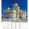 Cathédrale blanche et lumineuse avec des dômes verts et des colonnes sur fond de ciel bleu. Feuille de calendrier avec le mois de janvier.