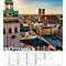 Vue de Munich avec tour de l'horloge, églises et maisons de ville au coucher du soleil. Calendrier avec dates de septembre.