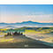 Paysage de collines, une villa et l'inscription Impressions européennes.