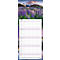 Calendrier avec des lupins violets en arrière-plan, paysage de montagne et lignes de dates.